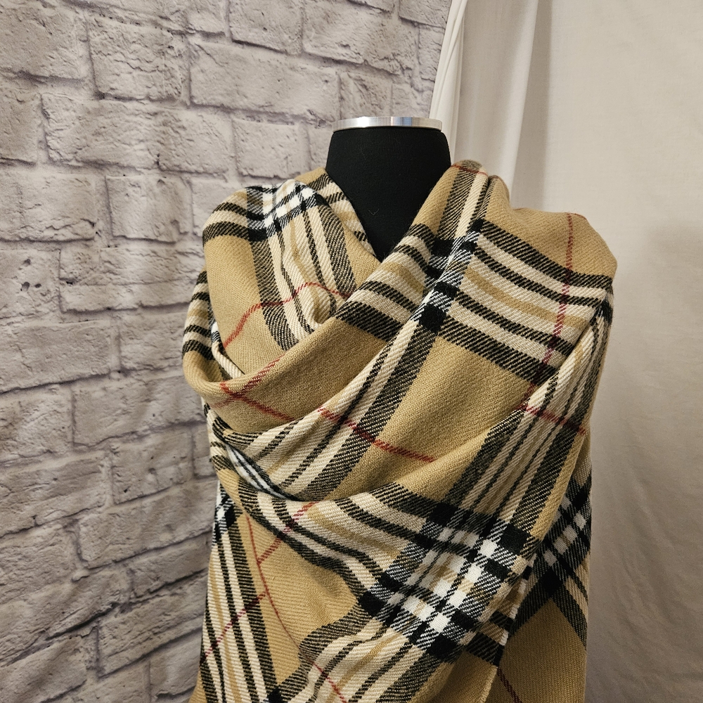 Burberry-Style Scarf / Shawl with Fringe - Picture 12 of 12